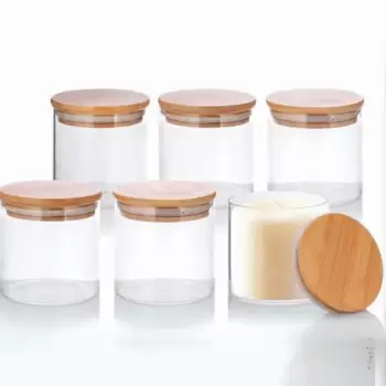 Glass Jars with Bamboo Lids for Making Candles 2