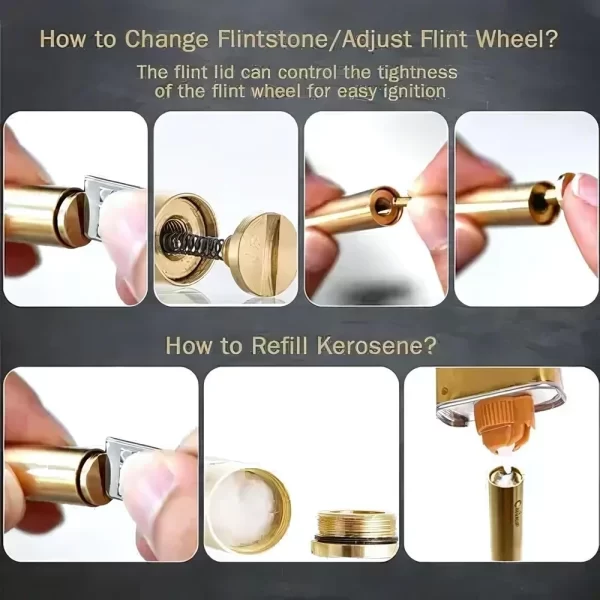 Retro Brass Flint Kerosene Lighter Nunchaku Free Fire Grinding Wheel Gasoline Lighter Metal Cigarette Lighter Gadget for Unisex - Image 7